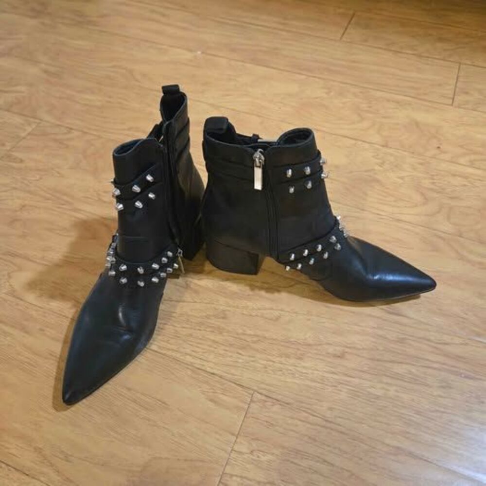 KENDALL + Kylie Black Studded Pointed Toe Ankle Boots- 7.5